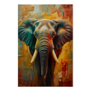 Artistic Elephant Portrait – Vibrant Oil Painting Poster