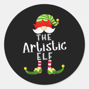 Artistic Elf Group Christmas Funny Pajama Party  Classic Round Sticker