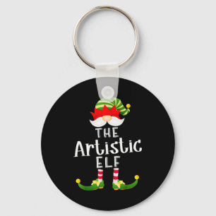Artistic Elf Group Christmas Funny Pajama Party Key Ring