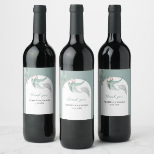 Artistic Exotic Eucalyptus Floral Watercolor Wine Label