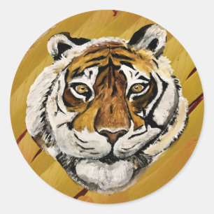 Artistic Face of Tiger Painting  Classic Round Sticker