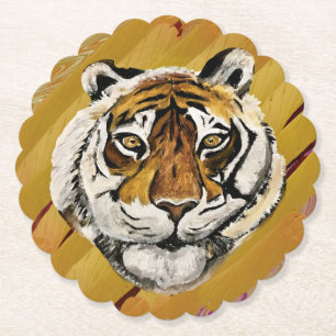 Artistic Face of Tiger Painting  Paper Coaster