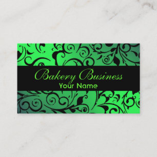 Artistic fade green damask bakery cards