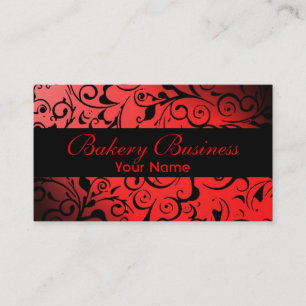Artistic fade red damask bakery cards