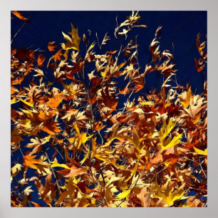 Artistic Fall Leaves Against Deep Blue Sky Poster
