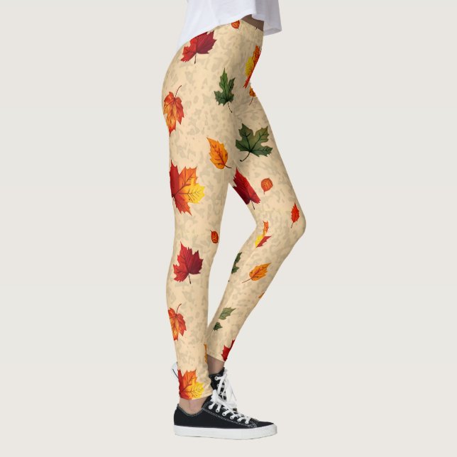 Artistic Fall Leaves Pattern Leggings (Right)