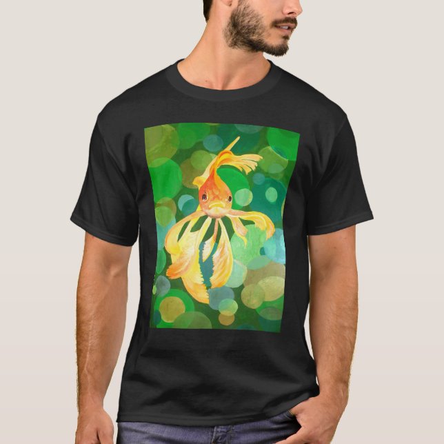 Artistic Fancy Goldfish With Green Background Vect T-Shirt (Front)