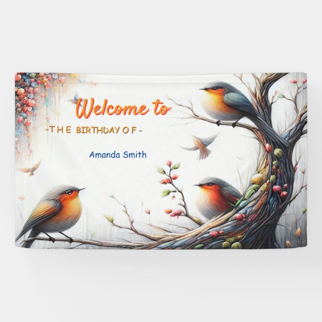 Artistic Fantasy, Bird Drawings in Colour Banner (Horizontal)