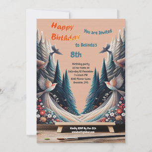Artistic Fantasy, Bird Drawings in Colour Invitati Invitation