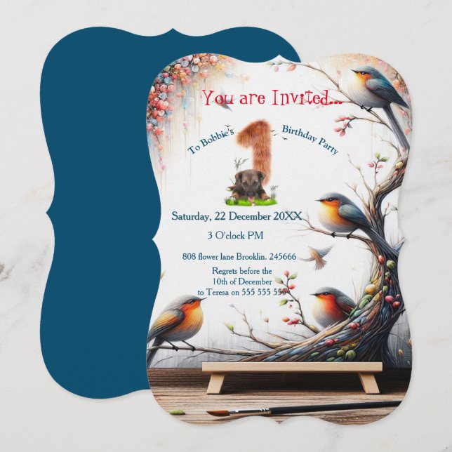 Artistic Fantasy, Bird Drawings in Colour Invitation (Front/Back)