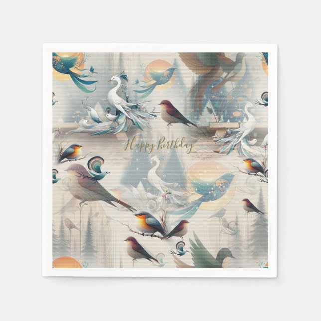 Artistic Fantasy, Bird Drawings in Colour Napkin (Front)