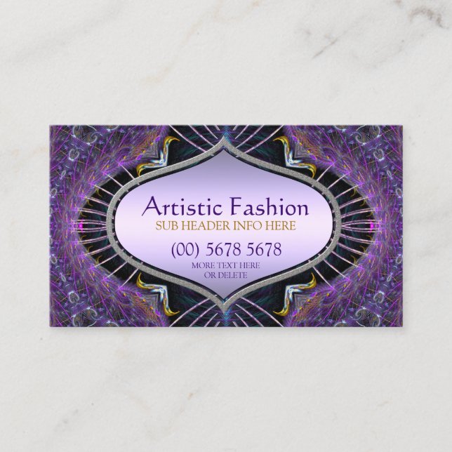 Artistic Fashion Fractal Art Purple Business Card (Front)