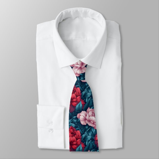 Artistic Fathers Day Peonies Flower Tie (Tied)