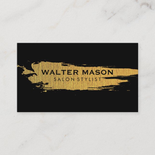 Artistic Faux Gold Brushed Texture Black Business Card (Front)
