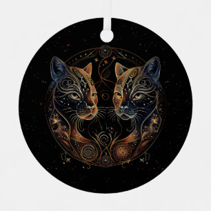 Artistic Feline Circle Twin Cats Metal Tree Decoration