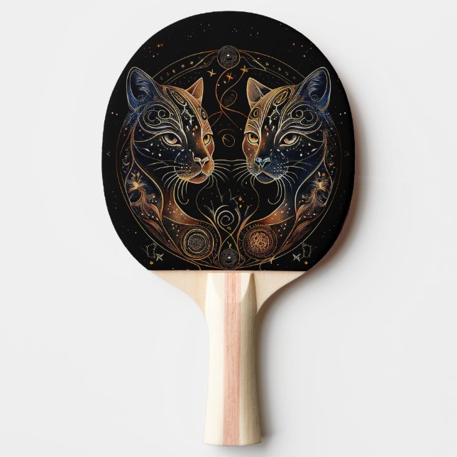 Artistic Feline Circle Twin Cats Ping Pong Paddle (Front)