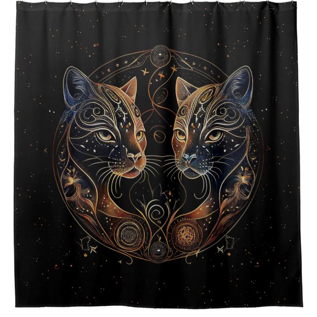 Artistic Feline Circle Twin Cats Shower Curtain (Front)