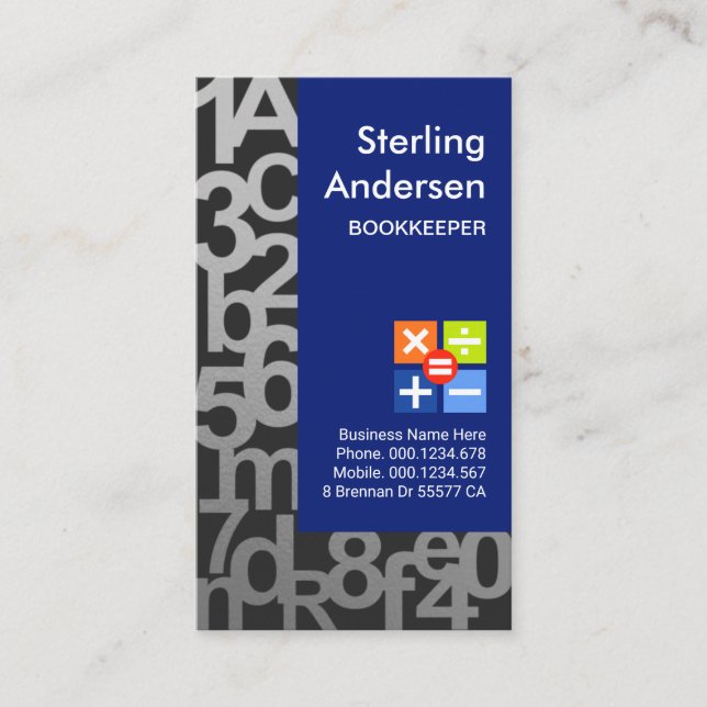 Artistic Financial Numbers Bookkeeping Business Card (Front)