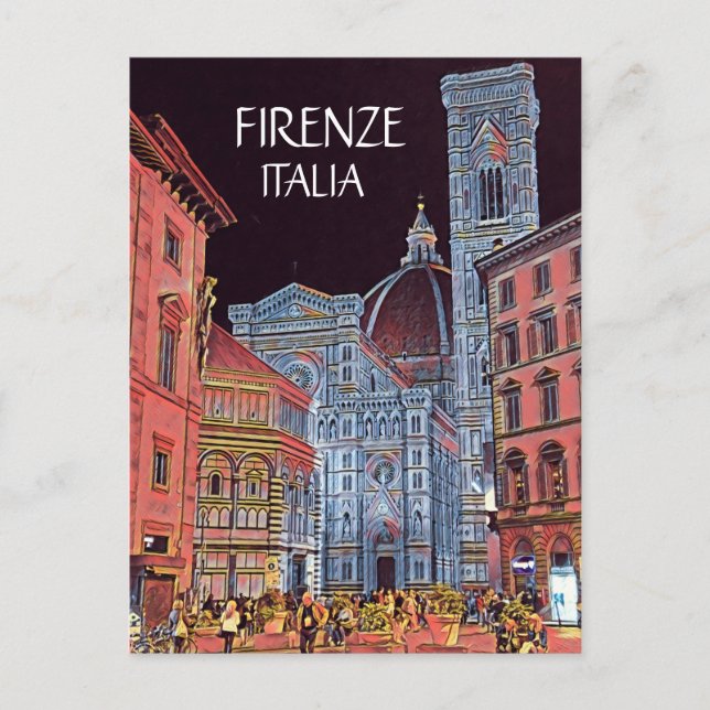 Artistic Firenze Italia Street Scene with Duomo Postcard (Front)