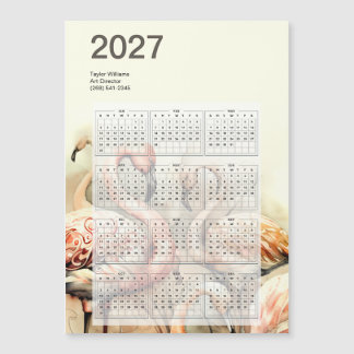 Artistic Flamingo 2027 Calendar with Magnetic Back