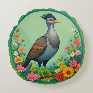 Artistic Floral Bird Composition for Cosy Decor Round Cushion