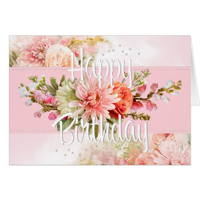 Artistic Floral Birthday Card (Front Horizontal)