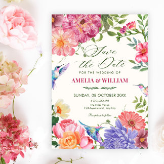 Artistic floral bloom wedding save the date
