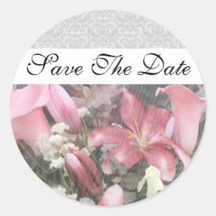 Artistic Floral Lily Damask Save The Date Sticker