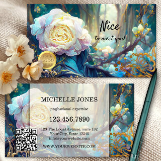 Artistic Floral Logo QR Code Business Card