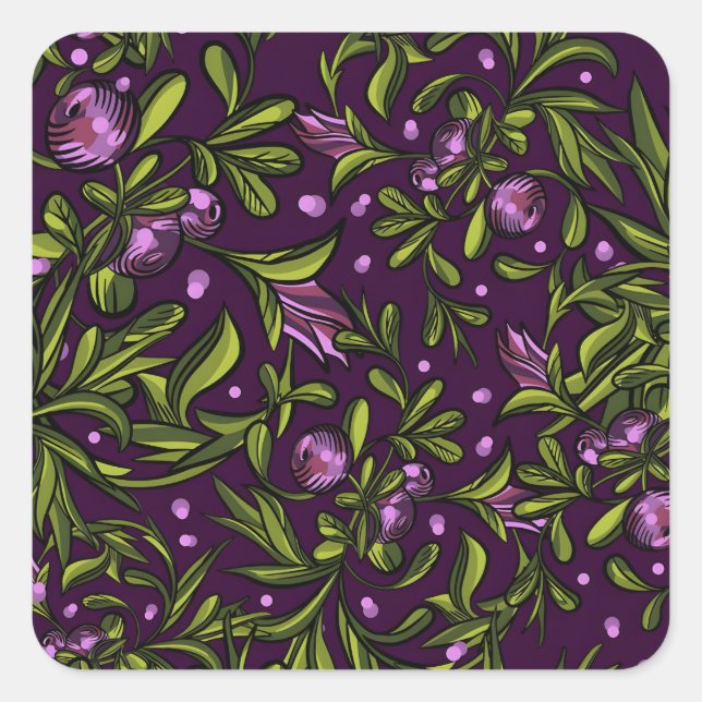 Artistic Floral Motif: Purple Flowers Square Sticker (Front)