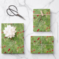 Artistic Floral Tiled Green Grasses Red Poppies