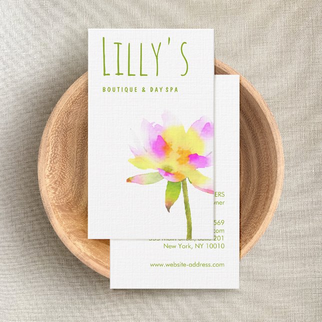 Artistic Floral Watercolor Lotus Natural Skincare  Business Card (Creator Uploaded)