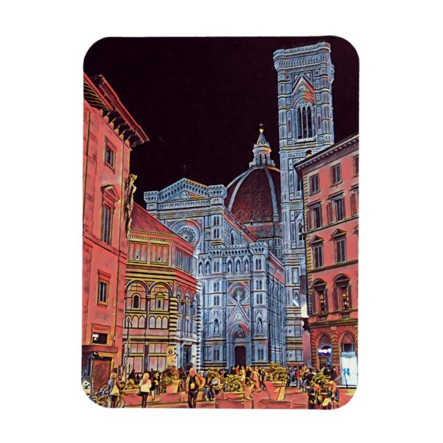 Artistic Florence Italy Street Scene with Duomo Magnet (Vertical)