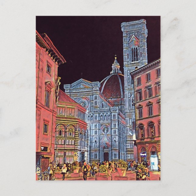 Artistic Florence Italy Street Scene with Duomo Postcard (Front)