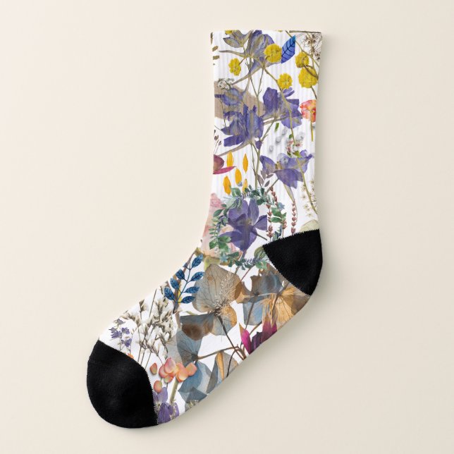 Artistic Flower Collage Socks (Left Outside)
