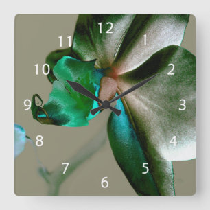 Artistic Flower in Blue, Green and Grey Tones Square Wall Clock