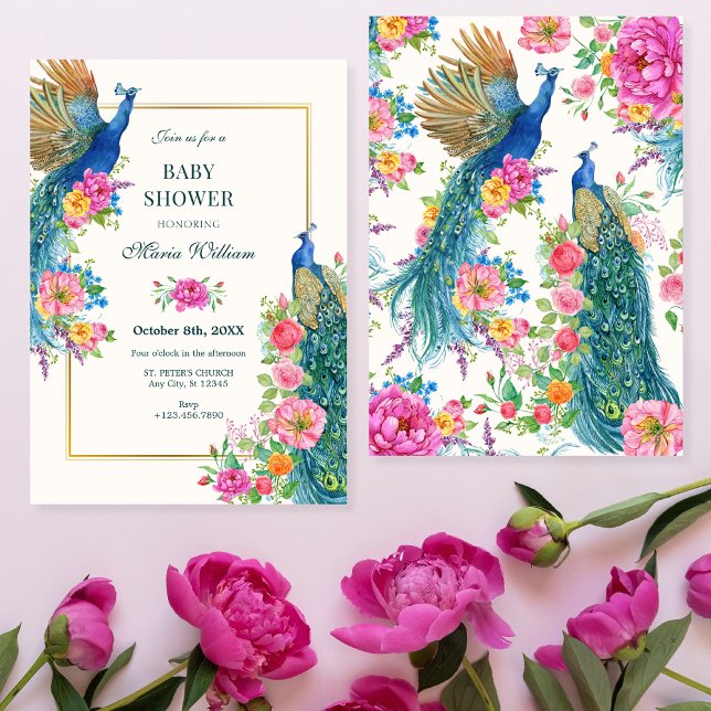 Artistic Flower peacock baby shower Invitation (Creator Uploaded)