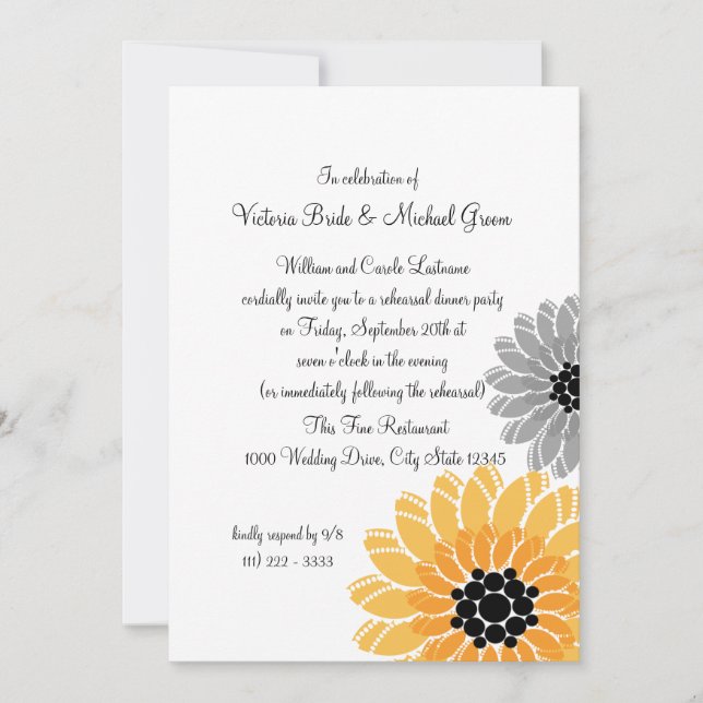 Artistic Flowers Rehearsal Dinner Invitation (Front)