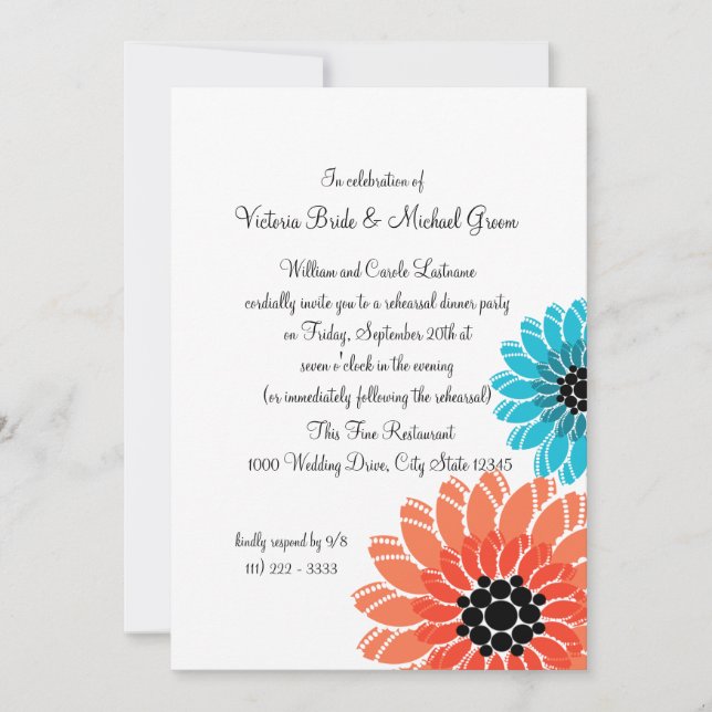 Artistic Flowers Rehearsal Dinner Invitation (Front)
