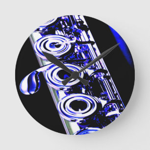 Artistic Flute Silver Metal Beautiful Fun Round Clock