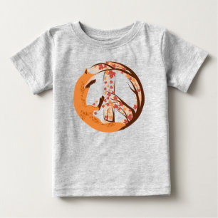 Artistic Fox Peace Sign Autumn Leaves Tree Branch Baby T-Shirt