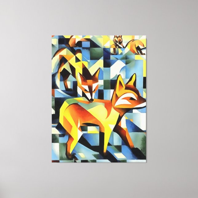 Artistic Foxes In A Geometric Art Style Canvas Print (Front)