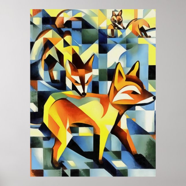 Artistic Foxes In A Geometric Art Style Poster (Front)