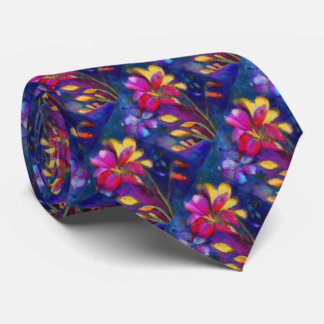 Artistic Freesia Floral Tie (Rolled)