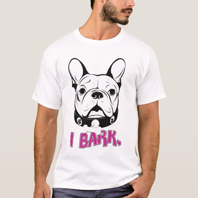 Artistic French Bulldog "Bark" Design T-Shirt (Front)