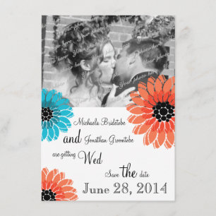 Artistic Garden Coral and Blue Save the Date