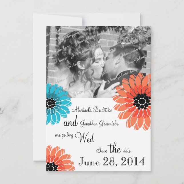 Artistic Garden Coral and Blue Save the Date (Front)