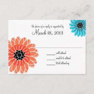Artistic Garden Coral and Blue Wedding RSVP Card