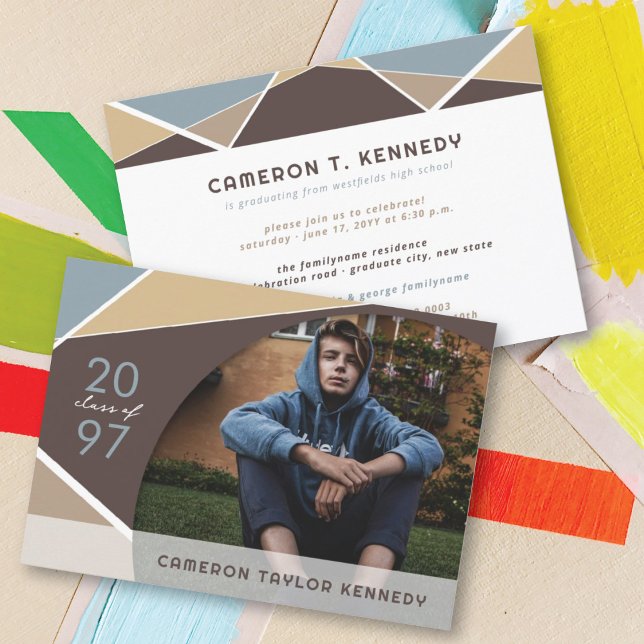 Artistic Geo Colour Blocks Photo Graduation Party Invitation (Creator Uploaded)