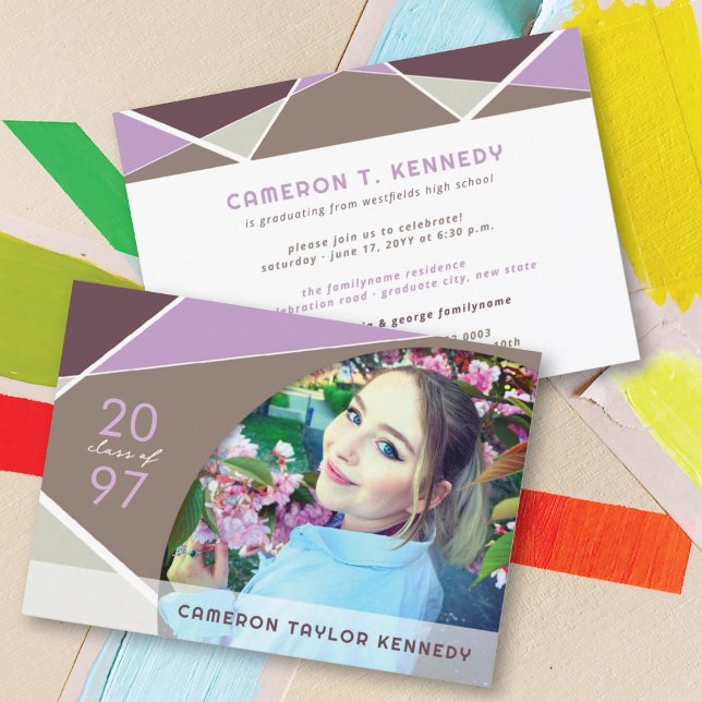 Artistic Geo Colour Blocks Photo Graduation Party Invitation (Creator Uploaded)